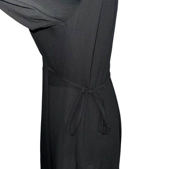NEW NWT Solid Black Long Sleeve Knee Length Tie Front Wrap Dress size 10 - Picture 7 of 12